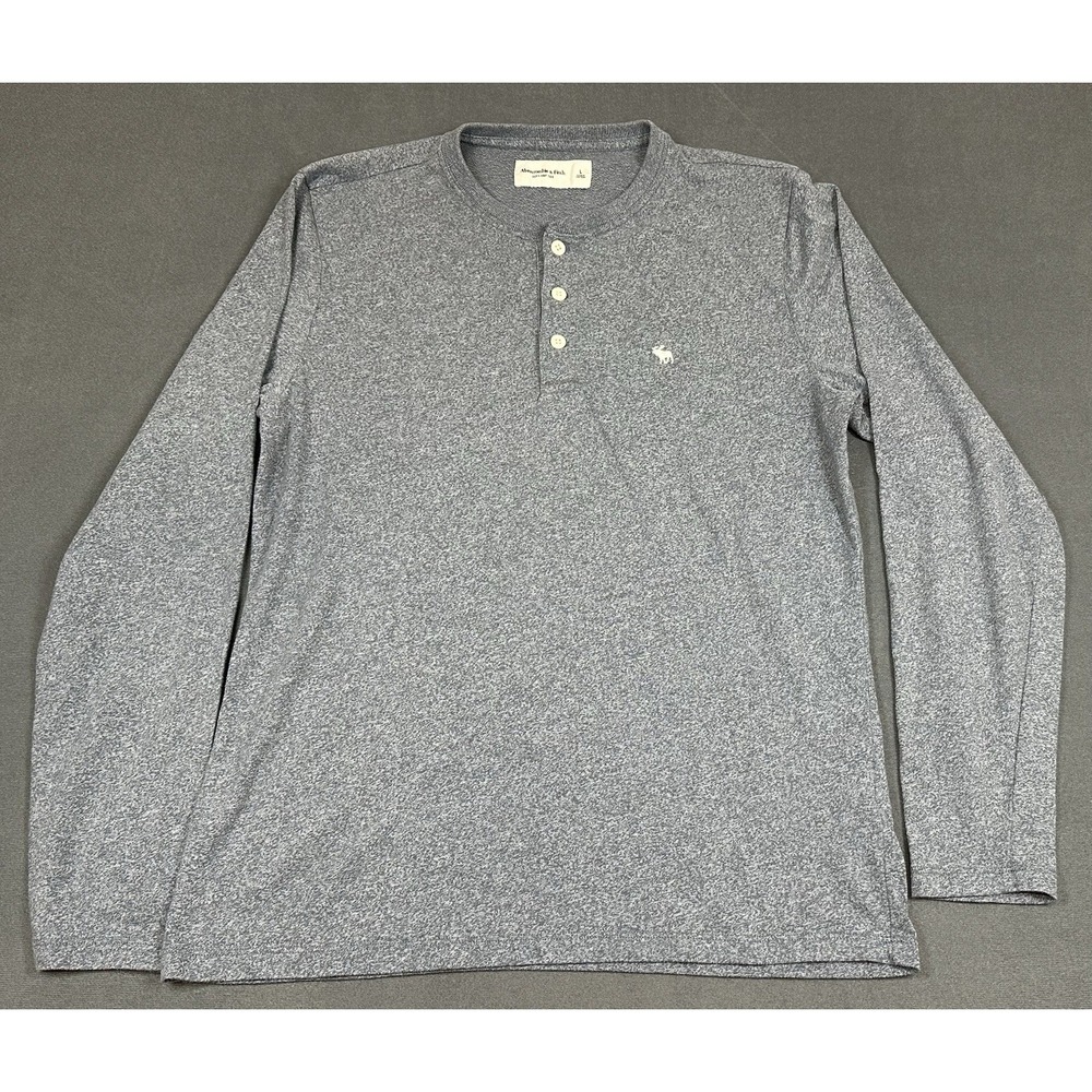 Abercrombie & Fitch Soft A&F Tee Mens L Grey Henley Long Sleeve Cotton Blend